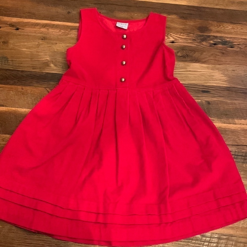 VINTAGE red belted corduroy dress with brass-style buttons